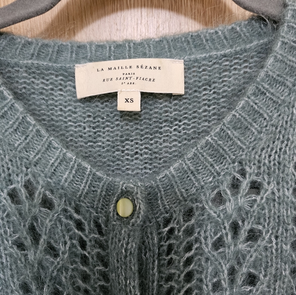 Sezane Gorgeous Green Women's Mohair Blend Cardigan Size XS fits S to M - Picture 3 of 8